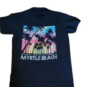 Vintage Myrtle Beach Graphic T-Shirt Womens Size Small Black Neon Palm Trees